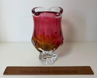 C94 - $50. Art Glass Vase by Joseph Hospodka. Measures 8" Tall