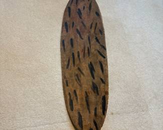 C158 - $140. Papua New Guinea Sepik River Hand Made Wood Mask. Cowrie Shell Eyes. Measures 12" W x 41" Tall