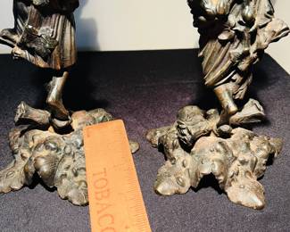 C126 - $175. Pair of Antique Bronze Candlesticks. Classical Female Figures. Measures 13.25" Tall
