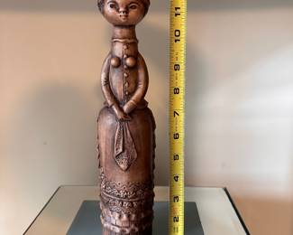 C12 - $100. Margit Kovacs Figurine. Measures 13" tall. Mid Century Terra Cotta Figurine by well known Hungarian artist, Margit Kovacs (1902-1977). Has the Original Sticker on the Back "Made in Hungary"