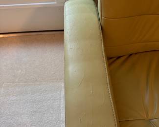 C4 - $500. Fjords Leather Reclining Sofa. *HAS CAT DAMAGE* Measures 76" x 30" x 40" tall. No holes or rips but significant scratches on the arms and back - see photos! If you have cats and this is going to happen anyways this is a great price for a high quality leather couch!