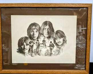 Vintage 1976 PencilCharcoal Print Of Beatles By G. Bamse