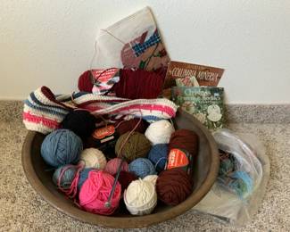 Large Wood Bowl Full of Yarn More