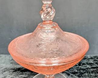 Hazel Atlas Florentine Pink Depression Candy Dish With Lid