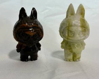 Two Hand Carved Stone Labubu Monsters