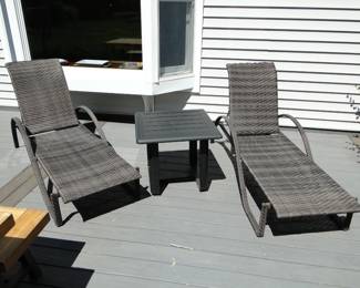 Chaise lounges, small table