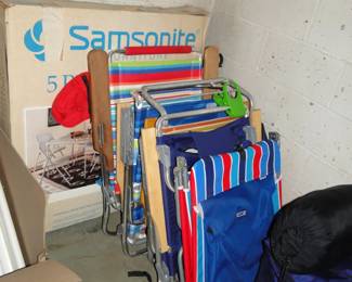 Beach chairs and table/chair set in box