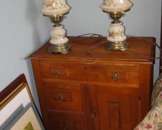 Antique nightstand, lamps