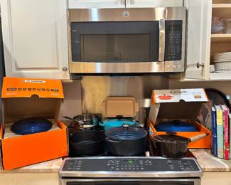 New in boxes - Le  Crueset cookware and other high end kitchen 
