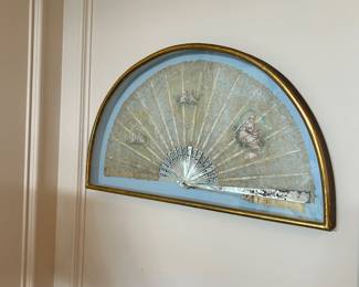 A gorgeous 18th century beautifully framed French fan, hand painted putti’s and mother of pearl handle
