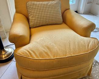 Great designer covered club chair with luxurious down cushion