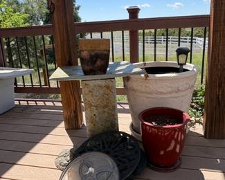 Large Planters & Birdbath