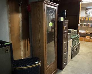 Gun cabinet file cabinets, old trunks