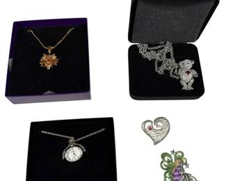 Lot of 2 Pins 3 Necklaces Unique Jewelry Collection