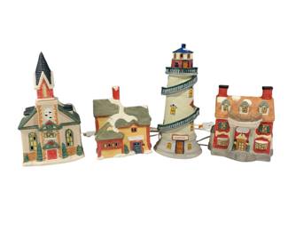 Rare 1995 Collection 4Piece LightUp Christmas Village Buildings Set with Original Bulbs Vintage