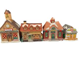 Vintage Lot of 4 LightUp Christmas Village Buildings General Store Holiday Decor Set