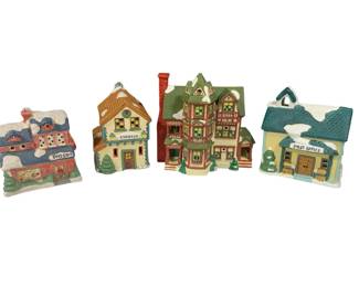 Charming Set of 4 LightUp Christmas Village Buildings with Bulbs Complete Holiday Display