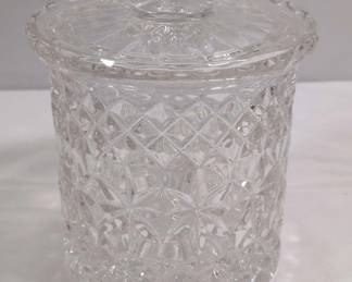Vintage Cut Crystal Biscuit Jar with Lid Diamond Starburst Pattern Covered Candy Dish