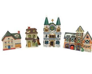Charming Set of 4 LightUp Christmas Village Buildings with Bulbs Festive Holiday Decor