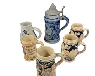 Lot of 6 German Beer Steins Mini Stein Mugs