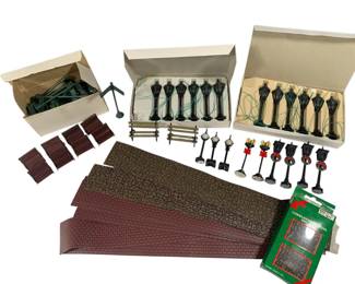 Christmas Village Street Accessories Lot w Lamps, Benches Fencing