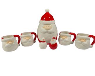 Oneida Christmas Cookie Jar, 4 Santa Mugs S