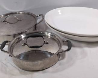 Anolon Stainless Skillet, The Cellar Oval Platter Covered Cookware Set Lot of 5 Pieces
