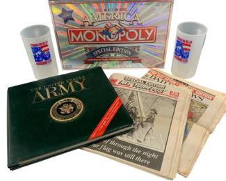 Historical Collection 911 Newspapers, America Cups, Unused Army Scrapbook Sealed Monopoly Game