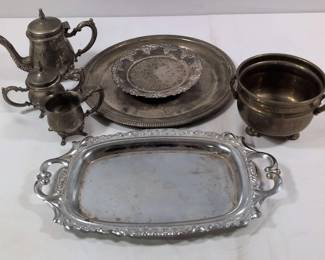 Vintage SilverTone Serving Decorative Metalware Collection Lot of 7 Pieces