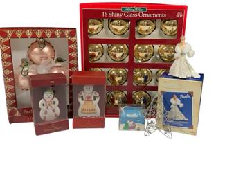 Vintage Christmas Ornament Lot w Angels, Snowmen Glass Ornaments