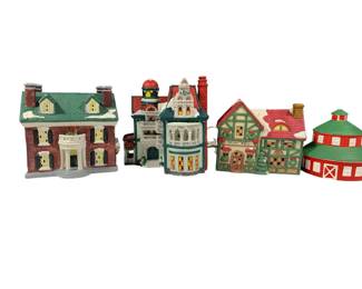 3 Light Up Christmas Village Buildings with Bulbs 1 Barn Festive Holiday Decor