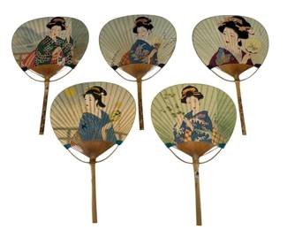 Set of 5 HandPainted Japanese Fans Exquisite Decorative Art