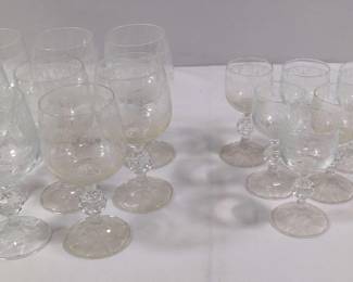 Lot of 14 Bohemia Cascade Crystal Wine Glasses in Assorted Sizes