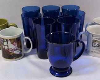 Lot of 13 Glasses Mugs Including Anchor Hocking, Chagall Harry David