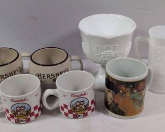 Collectible Advertising Mugs Glassware Lot Hersheys, Caf Arts Campbells 7 Pieces