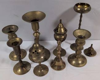 Vintage Brass Candle Holders Incense Burners Collection 8 Assorted Pieces