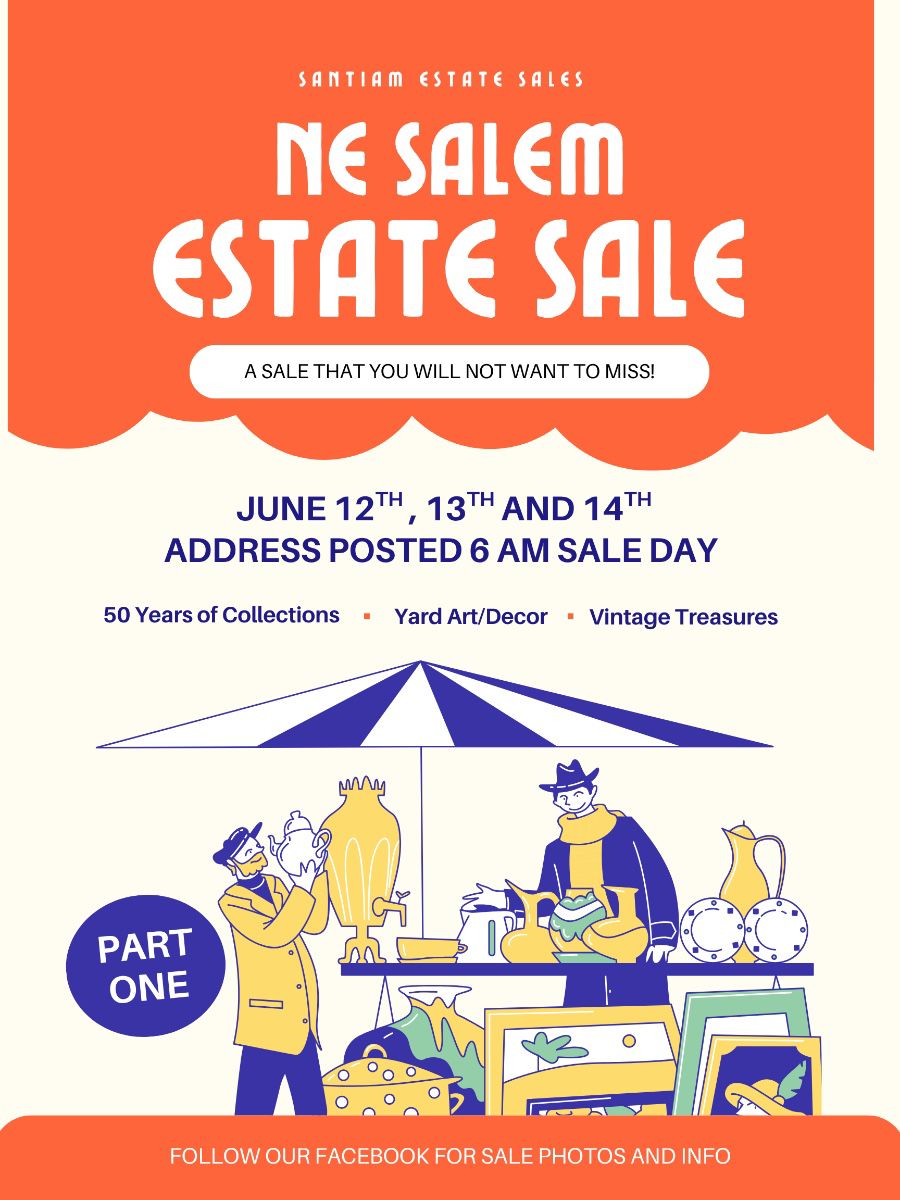 Orange Illustrative Antique Market Promotion Poster