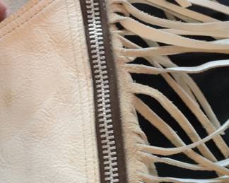 White Leather Chaps with Fringe and Zippers second image