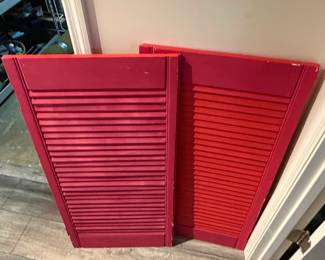 Red Louvered Shutters Pair
