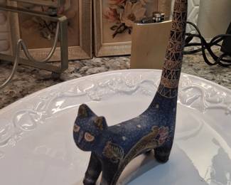 HandPainted Wooden Cat Figurine  Folk Art Style