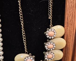 Chunky Floral Statement Necklace with Faux Gemstones and Crystals