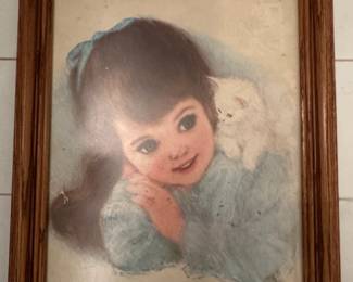 Vintage Frances Hook Northern Tissue Girl and Kitten Print