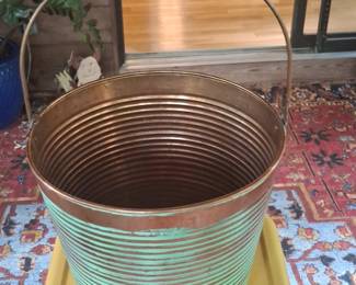 Vintage Robert Allen Copper Ribbed Planter with Wooden Handle