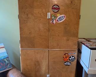 Vintage Burl Wood Stacked Cabinet Unit