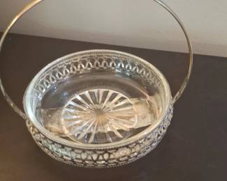 Victorian SilverPlated and Cut Crystal Basket with Handle