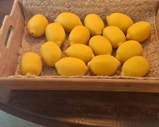 Decorative Lemons in Woven Tray