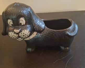Vintage Black Dog Planter Dachshund