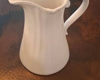 White Ceramic Pitcher with Scalloped Rim