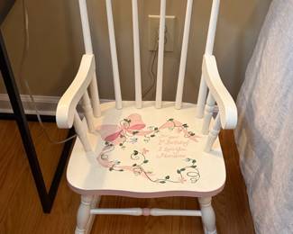 Personalized Childrens Spindle Rocking Chair with Floral Motif