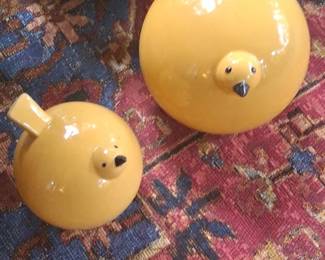Pair of Yellow Ceramic Bird Figurines